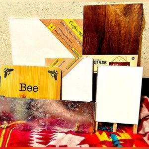 Variety of canvas, wooden and erase board blanks for crafts